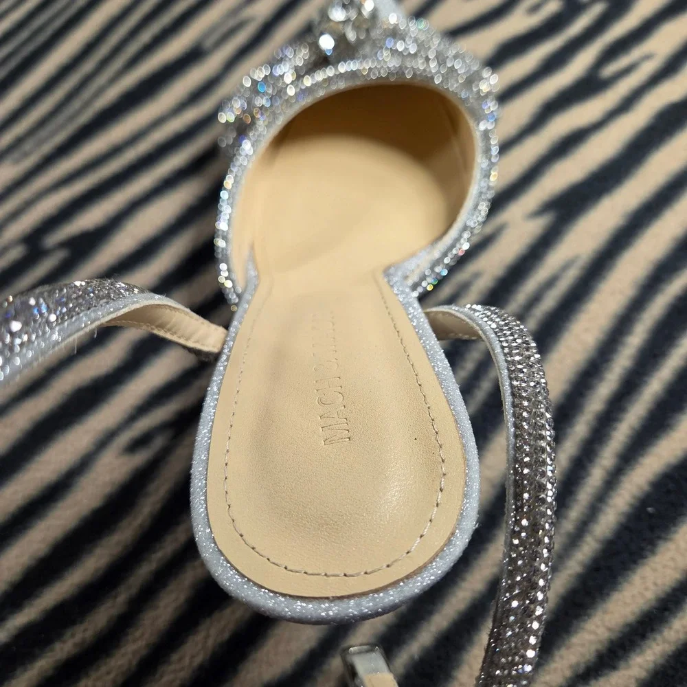 Mach & Mach Silver Glitter Double Bow Crystal Ankle Strap Pumps Heels IT 39